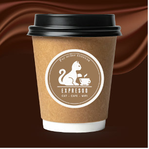 Cat Coffee Shop Personalized Branding Classic Round Sticker