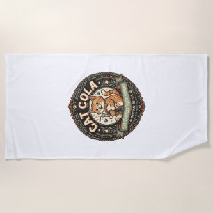 Cat Cola Cat Soda Pop Beverage Label Cat Vintage V Beach Towel