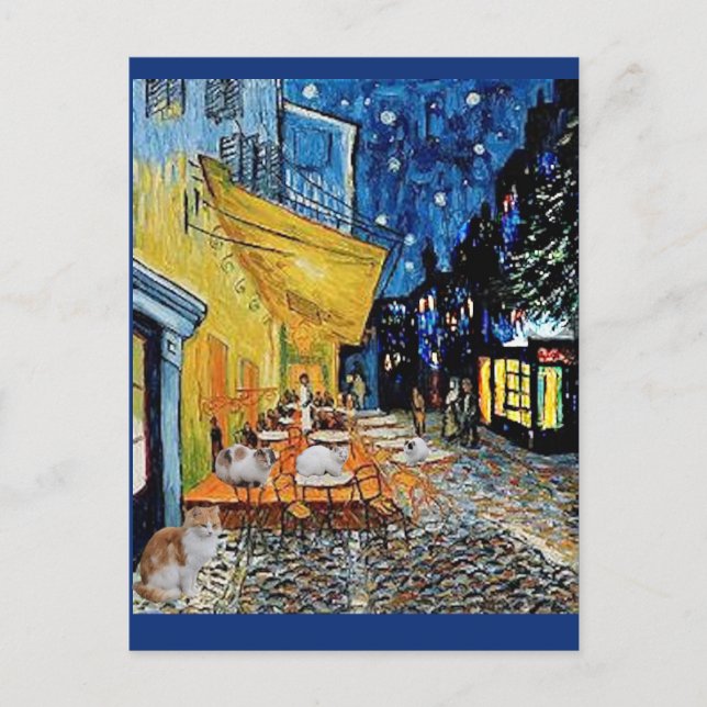 Cat Colony, Van Gogh Cafe Terrace Parody Postcard (Front)