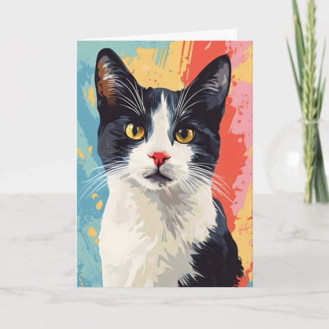 Cat Colour Abstract Animal Holiday Card (Front)