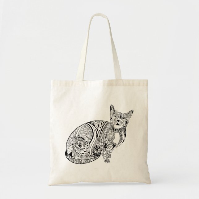 Cat colour me in patterned graphic kitty tote bag (Front)