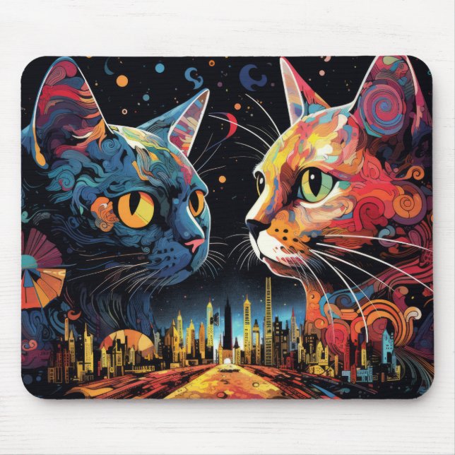 Cat Colourful Animal Enchanting Abstract  Mouse Pad (Front)