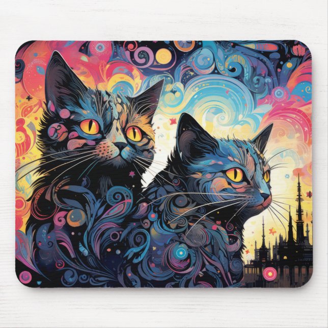 Cat Colourful Animal Enchanting Abstract  Mouse Pad (Front)