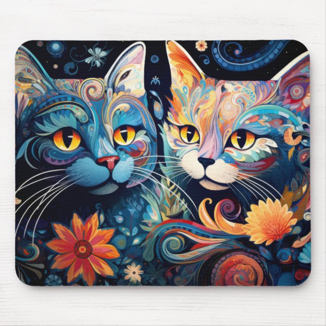 Cat Colourful Animal Enchanting Abstract  Mouse Pad (Front)