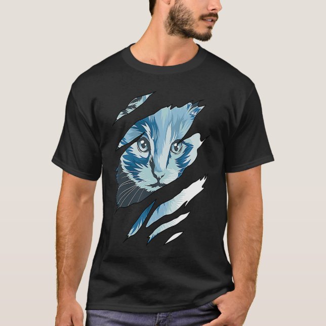 Cat Colourful Cat Torn Cloth T-Shirt (Front)