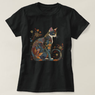 Cat Colourful Floral Patterns Vintage Flowers Art T-Shirt