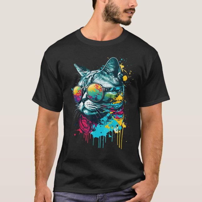 Cat   Colourful graphic Cat T-Shirt (Front)