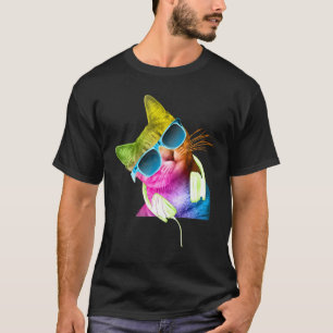Cat Colourful Rainbow Edm Dj Music Rave Festival T-Shirt