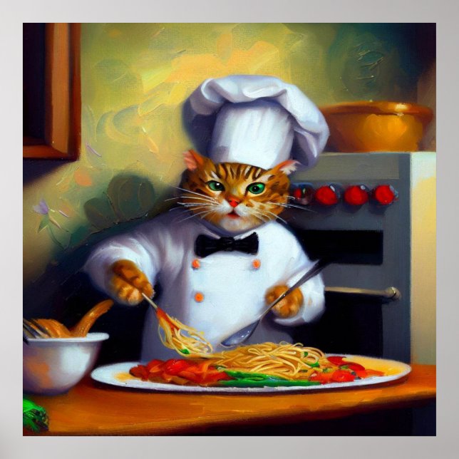 Cat Cooking Spaghetti Poster (Front)