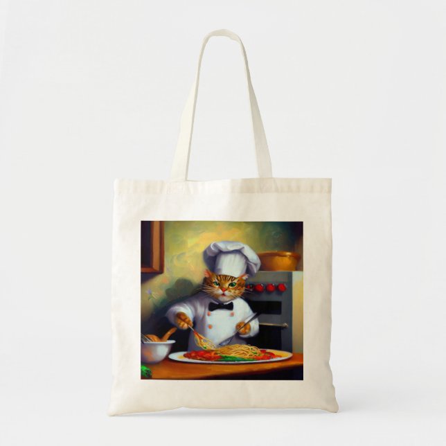 Cat Cooking Spaghetti Tote Bag (Front)