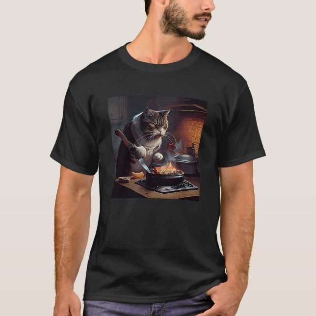 Cat Cooking Steak T-Shirt (Front)