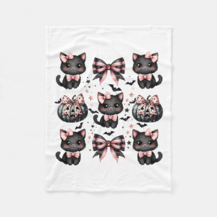 Cat Coquette Halloween Bows Black Pink Halloween G Fleece Blanket