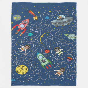 cat cosmos cosmonaut rocket fleece blanket