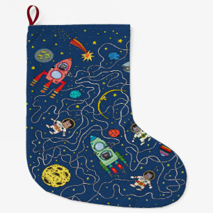 cat cosmos cosmonaut rocket large christmas stocking