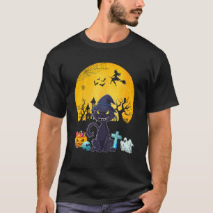 Cat Costume Halloween Witch Horror Carved Pumpkin T-Shirt
