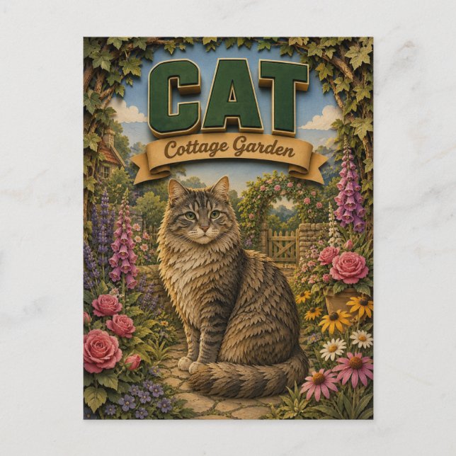 Cat Cottage Garden POPCUT Postcard (Front)