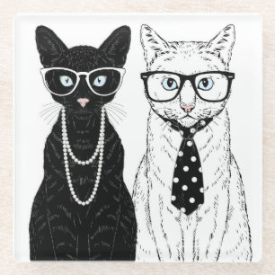 Cat Couple Glass Coaster