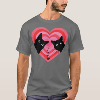 Cat Couple Retro Vintage  Funny Black Cat Valentin T-Shirt