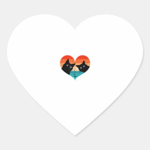 Cat Couple Retro Vintage Shirt Funny Black Cat Val Heart Sticker