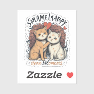 Cat Couple Vinyl Sticker Cute Romantic Feline