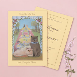 Cat Couple Yellow Wedding Invitation