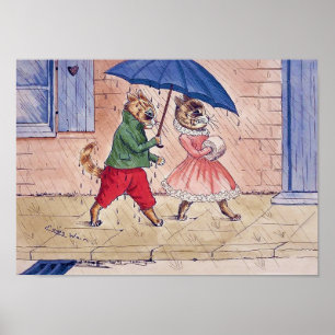 Cat Courting in the Rain, Louis Wain Poster