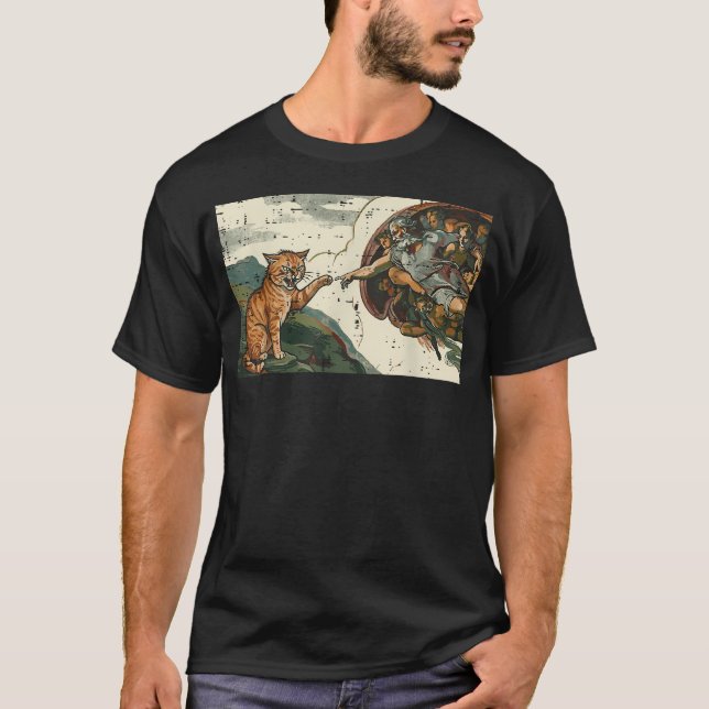 Cat Creation Of Adam Funny Meme Art T-Shirt (Front)