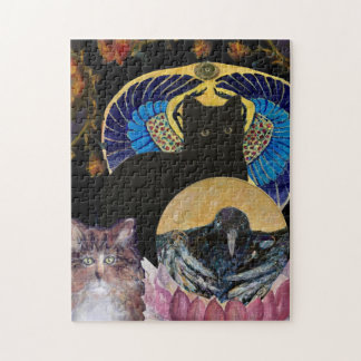 Cat Crow Scarab Lily Maureen Girard  Jigsaw Puzzle