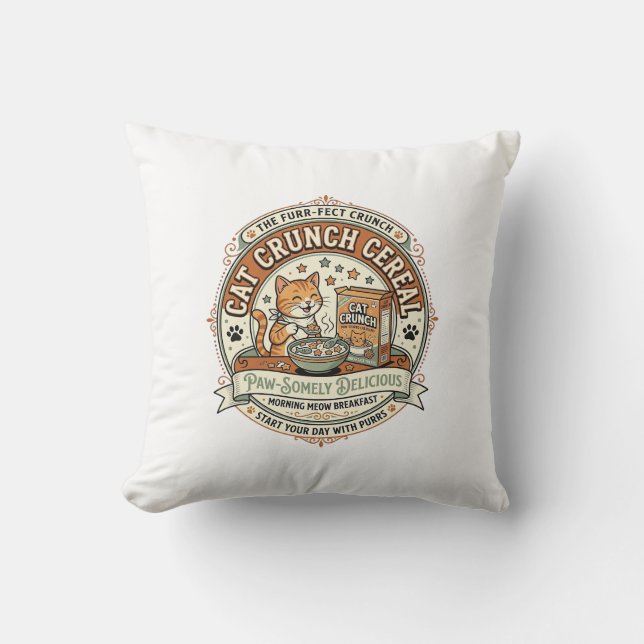Cat Crunch Cereal Cat Breakfast Cereal Box Cat Vin Cushion (Front)