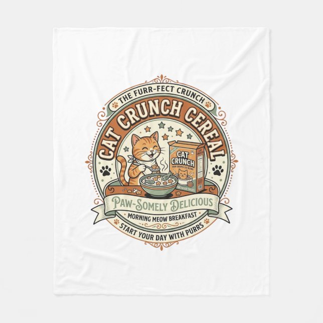Cat Crunch Cereal Cat Breakfast Cereal Box Cat Vin Fleece Blanket (Front)