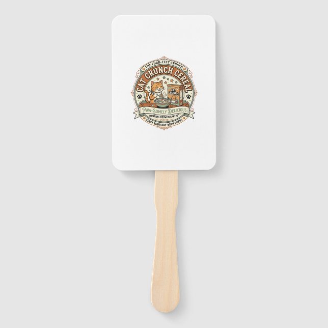 Cat Crunch Cereal Cat Breakfast Cereal Box Cat Vin Hand Fan (Front)