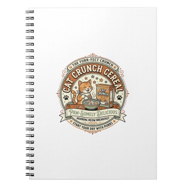 Cat Crunch Cereal Cat Breakfast Cereal Box Cat Vin Notebook (Front)