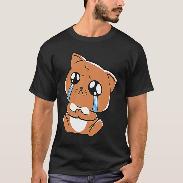 cat crying sad cute kitty T-Shirt (Front)
