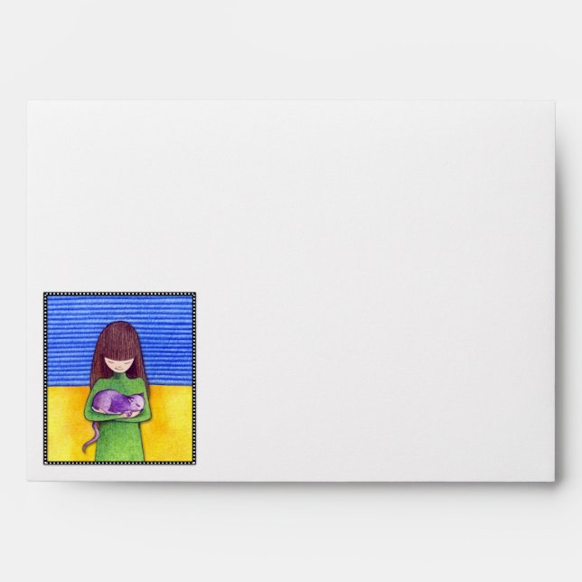 Cat Cuddle white blue Card Envelope (Front)