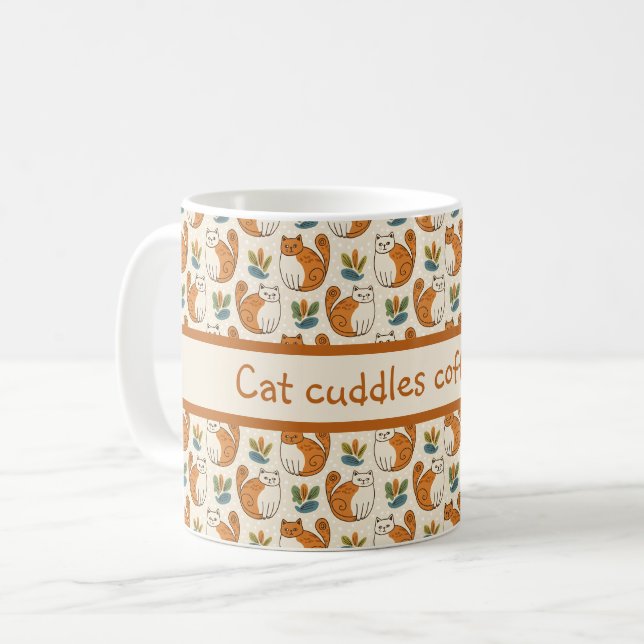Cat Cuddles Coffee Cup Naive Art Style (Front Left)
