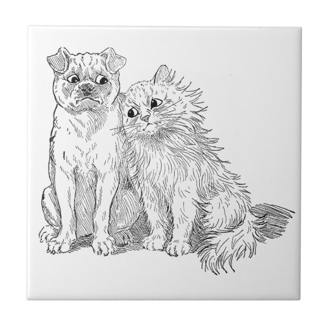 Cat Cuddles Up to Dog Tile (Front)