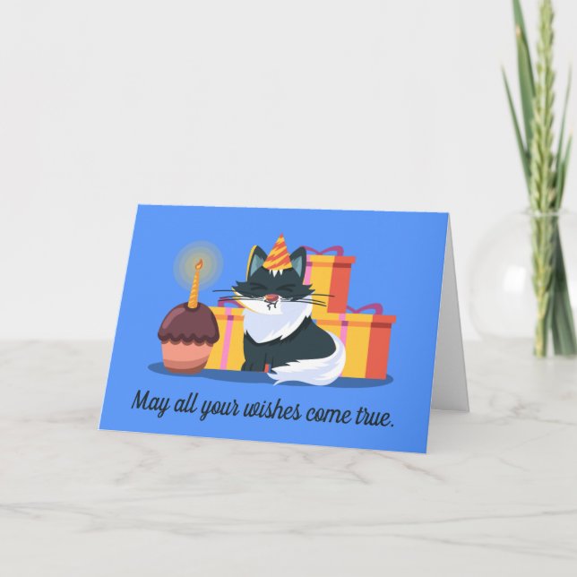 Cat, Cupcake, Presents Birthday Card (Front)