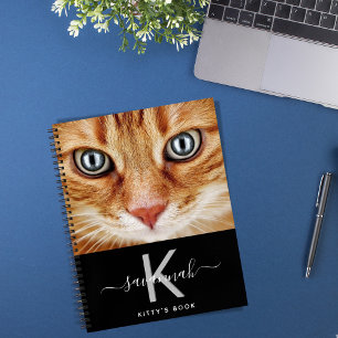 Cat custom photo black white monogram notebook