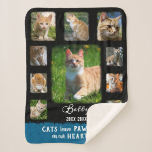 Cat Custom Photo Collage Faded Borders Black Blue Sherpa Blanket