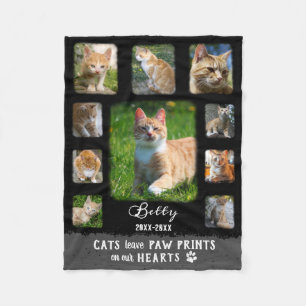 Cat Custom Photo Collage Faded Borders Black Grey Fleece Blanket