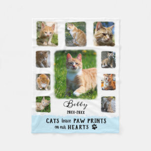 Cat Custom Photo Collage Faded Borders White Blue Fleece Blanket