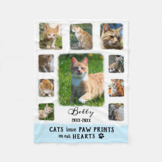 Cat Custom Photo Collage Faded Borders White Blue Fleece Blanket