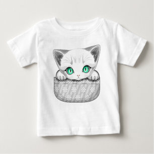 Cat Cute and Playful peaking from a Pocket Baby T-Shirt