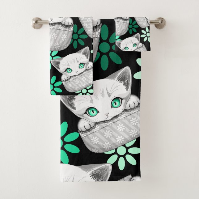 Cat Cute and Playful peaking from a Pocket Bath Towel Set (Insitu)