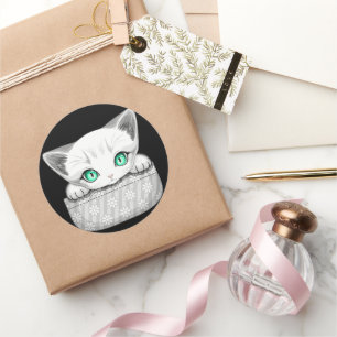Cat Cute and Playful peaking from a Pocket Classic Round Sticker