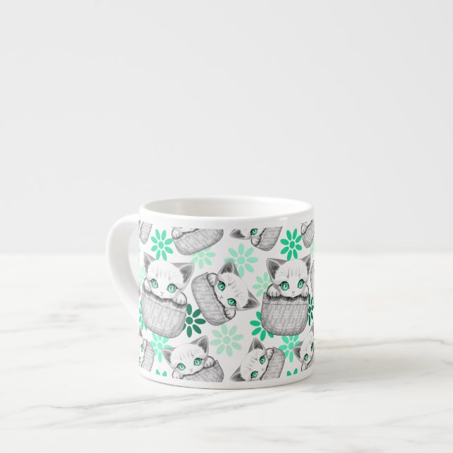 Cat Cute and Playful peaking from a Pocket Espresso Cup (Front Left)