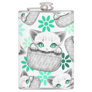 Cat Cute and Playful peaking from a Pocket Hip Flask