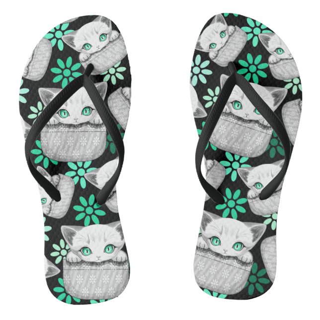 Cat Cute and Playful peaking from a Pocket Jandals (Footbed)