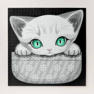 Cat Cute and Playful peaking from a Pocket Jigsaw Puzzle