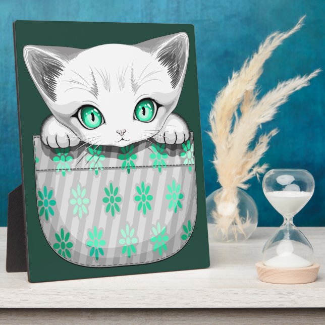 Cat Cute and Playful peaking from a Pocket Plaque (Side)